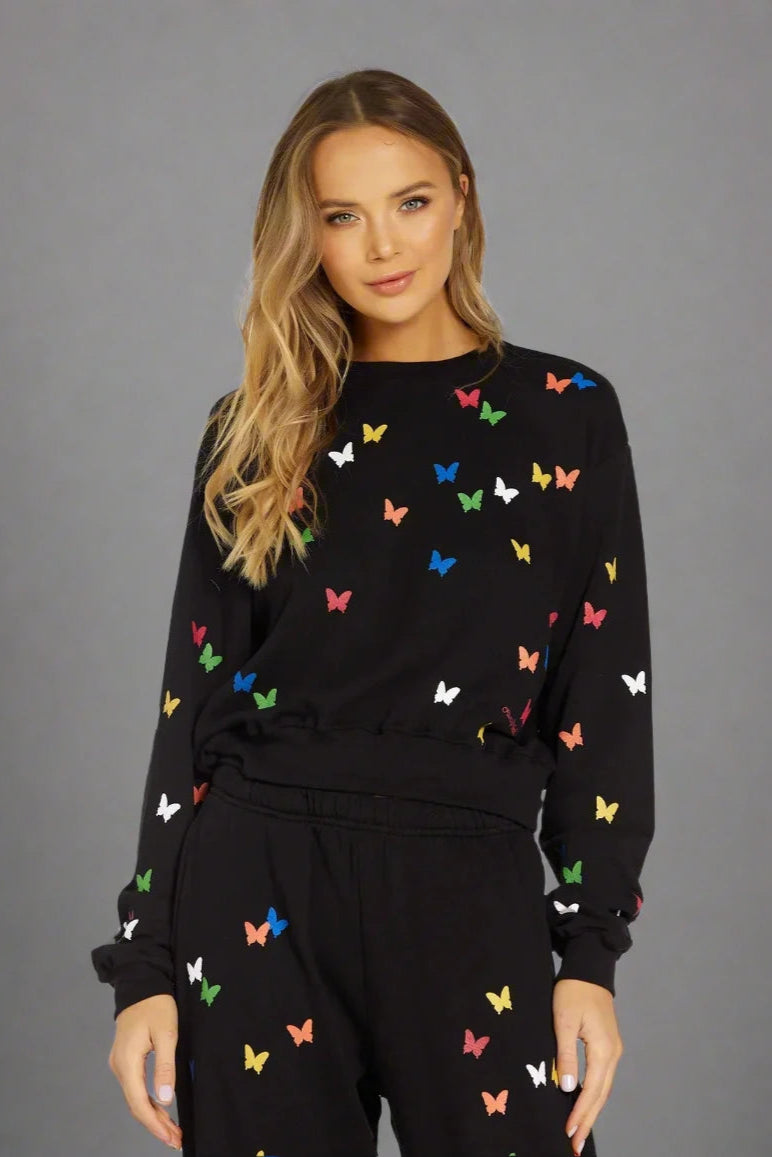 Lauren Moshi Spalding Mini Butterflies Crop Sweater Casual Formal Business