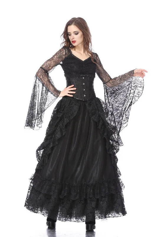Vampiric Bustle Maxi Skirt [BLACK] lace skirt intricate