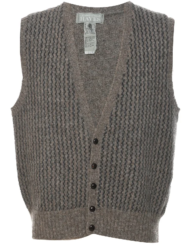 Wool Button Through Sweater Vest - L Modern Contemporary Chic