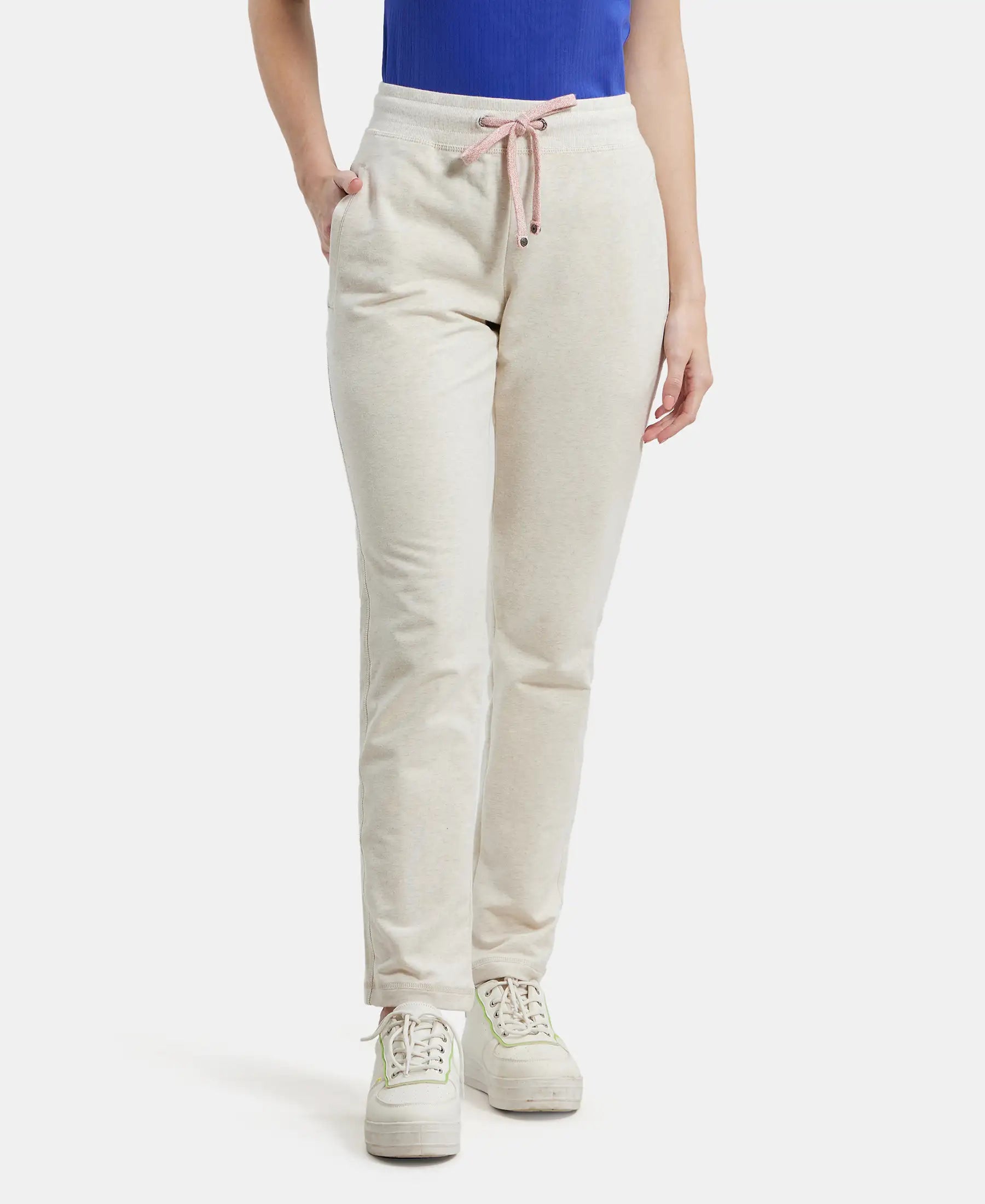 Super Combed Cotton French Terry Track Pant with Side Pockets - Cream Melange Classic Chino Pants
