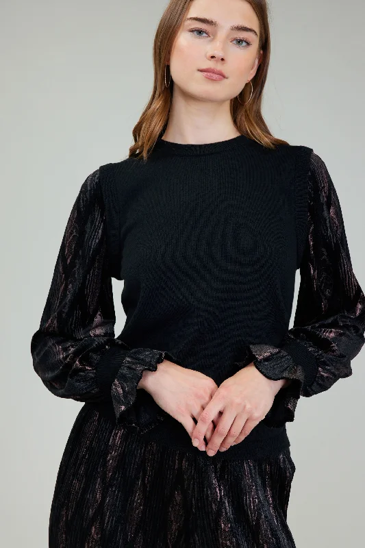 Velvet Foil Sweater Top Elegant Classic Vintage